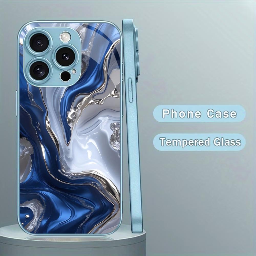 Pc Case Tempered Glass - غطاء هاتف بتصميم رخامي بلون أزرق